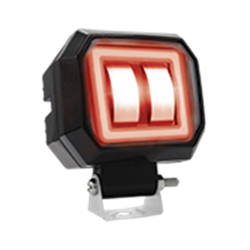 [RS-LED-13074W-R] FARO AUXILIAR LED CON LUPA CUADRADO CON 2 LED OJO DE ANGEL ROJO CON LUZ BLANCA FIJA Y ESTROBO