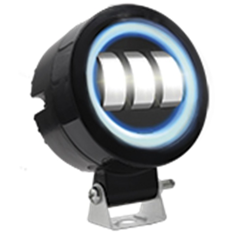 [RS-LED-13075W-BU] FARO AUXILIAR LED CON LUPA REDONDO CON 3 LED OJO DE ANGEL AZUL CON LUZ BLANCA FIJA Y ESTROBO