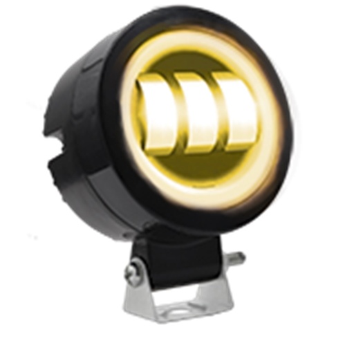 [RS-LED-13075W-Y] FARO AUXILIAR LED CON LUPA REDONDO CON 3 LED OJO DE ANGEL ROJO CON LUZ BLANCA FIJA Y ESTROBO