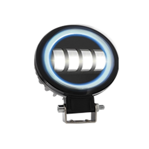 [RS-LED-13077W-BU] FARO AUXILIAR LED CON LUPA REDONDO CON 4 LED OJO DE ANGEL CON LUZ BLANCA FIJA Y ESTROBO (BLANCO-AZUL)